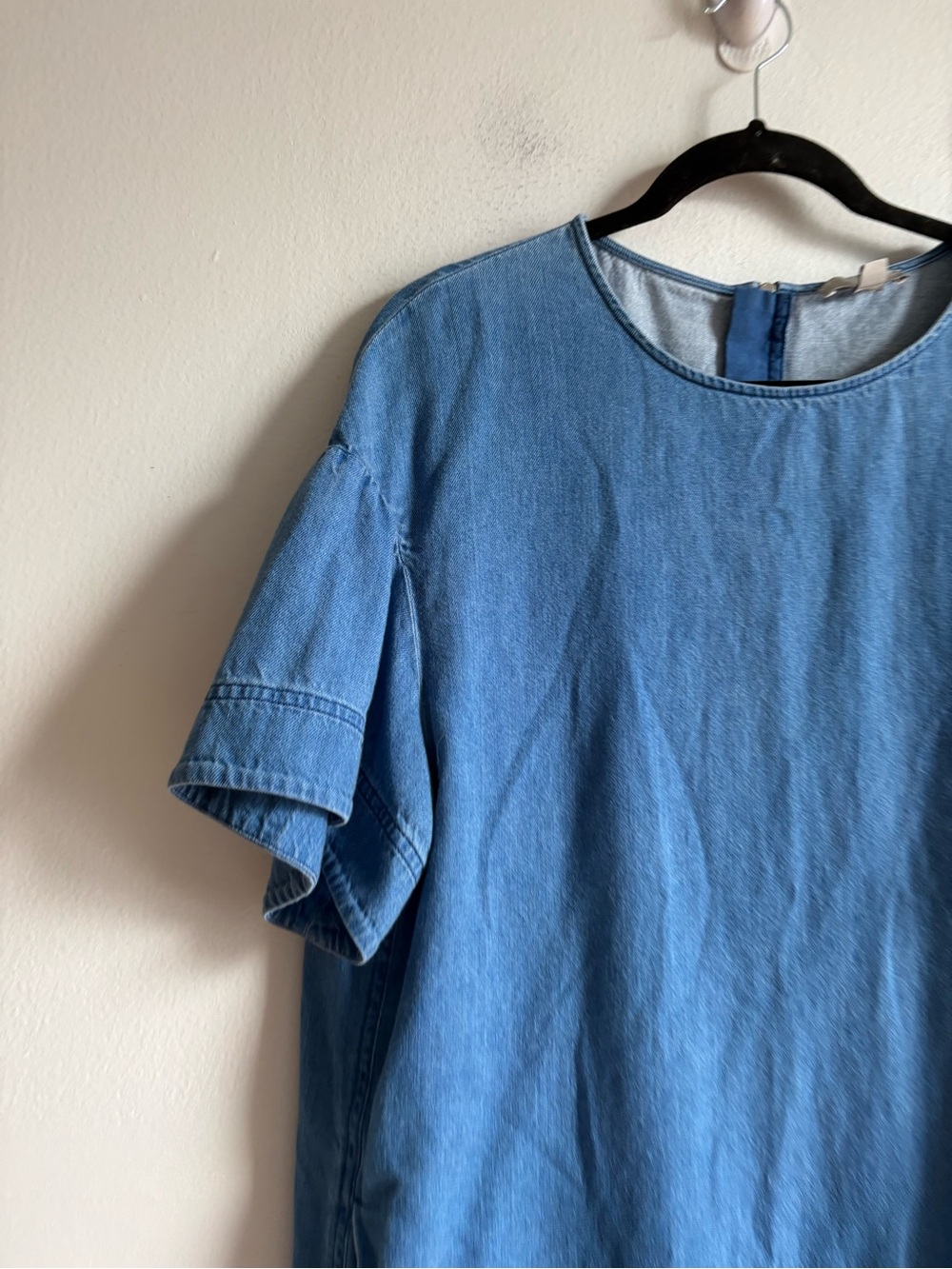 COS Sz 10 Flare Sleeves Denim Chambray Relaxed Shift Minimalist Dress - Picture 3 of 12